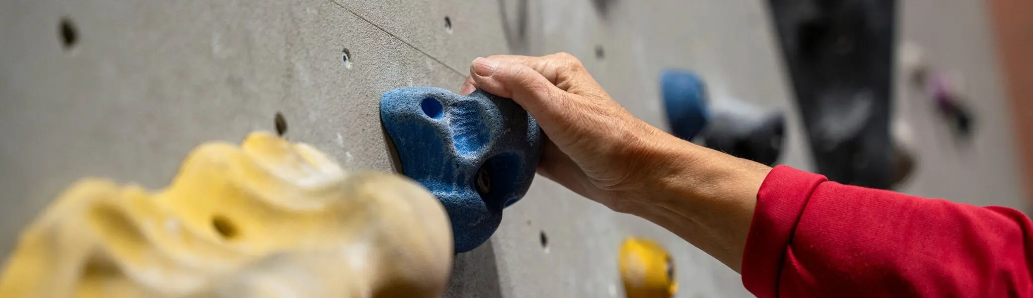 Nahaufnahme: Eine Hand an einer Boulderwand | © DAV / Julian Rohn